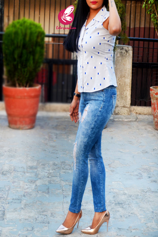 Light Grey Printed Cotton Shirt