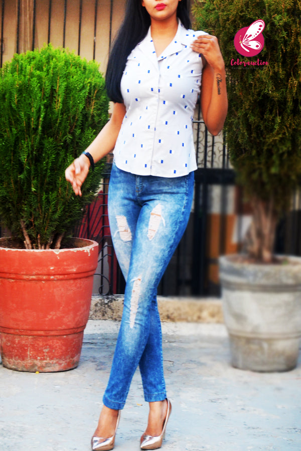 Light Grey Printed Cotton Shirt
