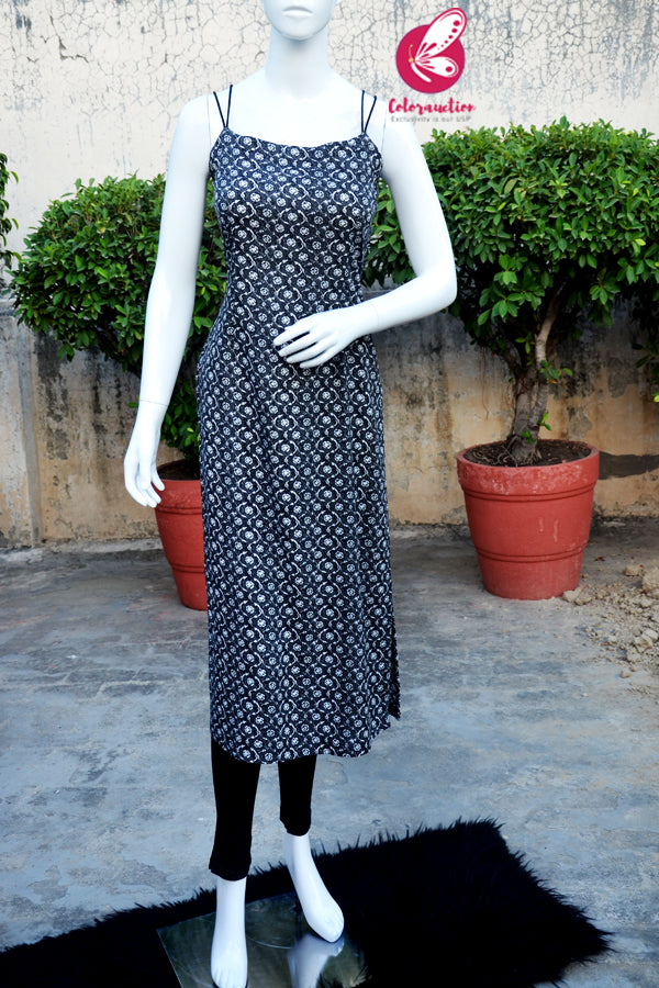 Black & White Printed Cotton Strappy Kurti