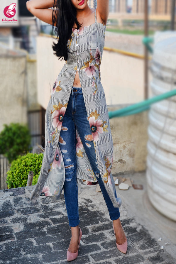 Multicolored Printed Strappy Crepe Straight Fit Kurti