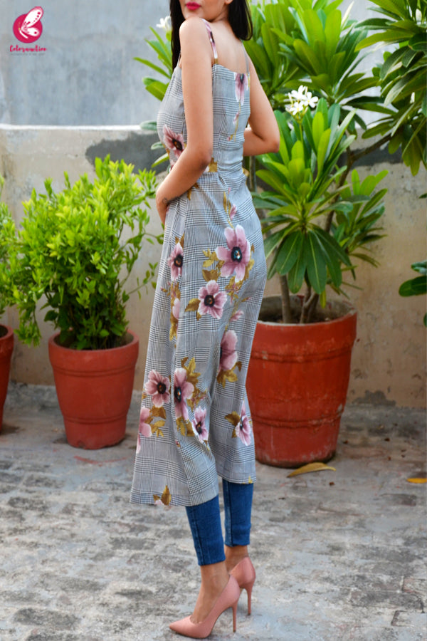 Multicolored Printed Strappy Crepe Straight Fit Kurti