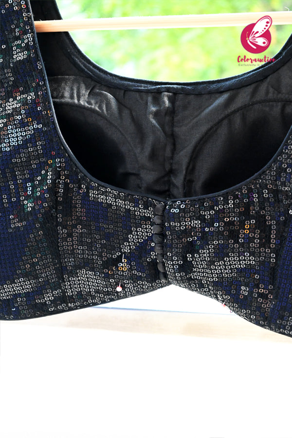 Black Sequins Sleeveless Padded Blouse