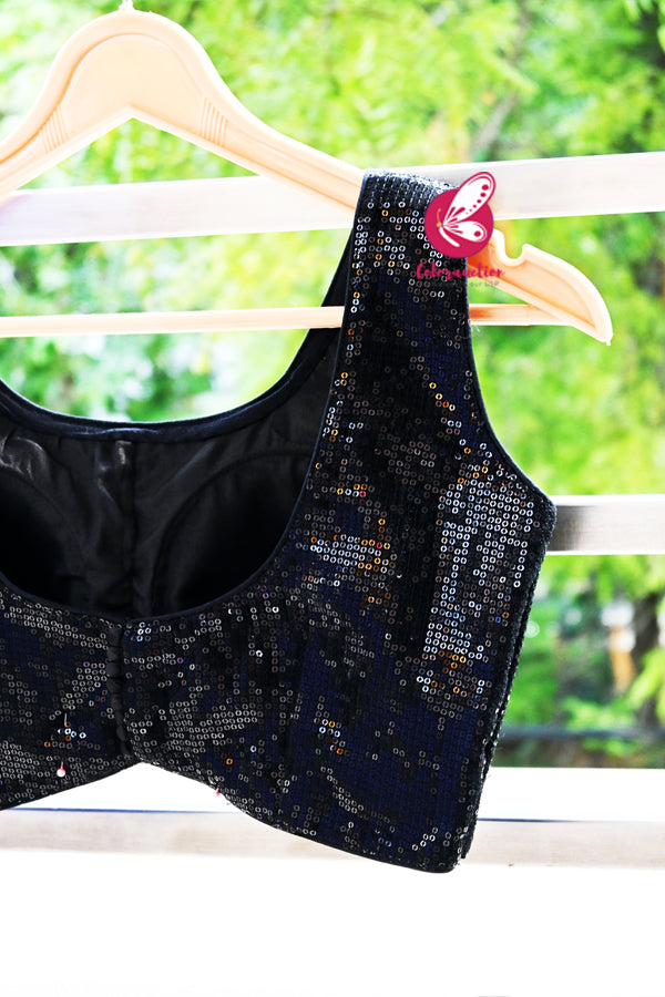 Black Sequins Sleeveless Padded Blouse