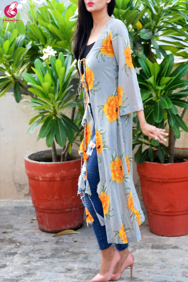 Multicolored Printed Georgette Long Floral Shrug