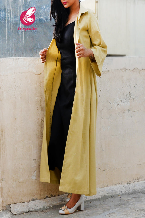 Chartreuse Quarter Sleeves Dobby Long Shrug