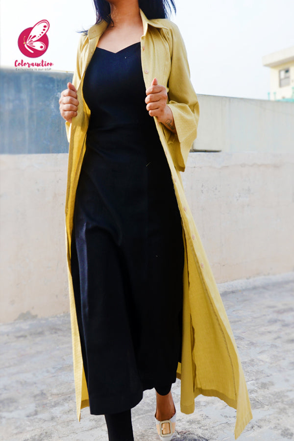 Chartreuse Quarter Sleeves Dobby Long Shrug