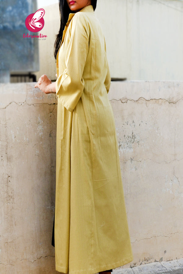 Chartreuse Quarter Sleeves Dobby Long Shrug