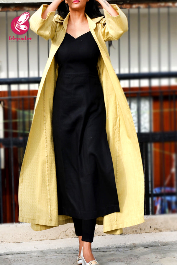 Chartreuse Quarter Sleeves Dobby Long Shrug