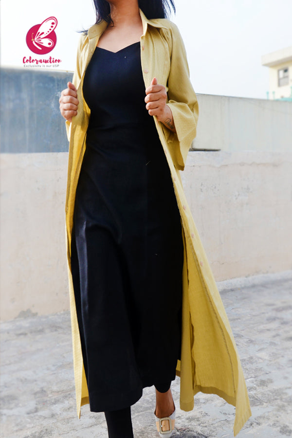 Chartreuse Quarter Sleeves Dobby Long Shrug
