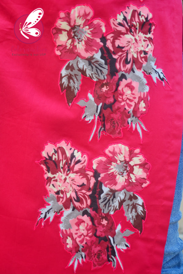 Raspberry Cotton Silk Sleeveless Patch Work Kurti