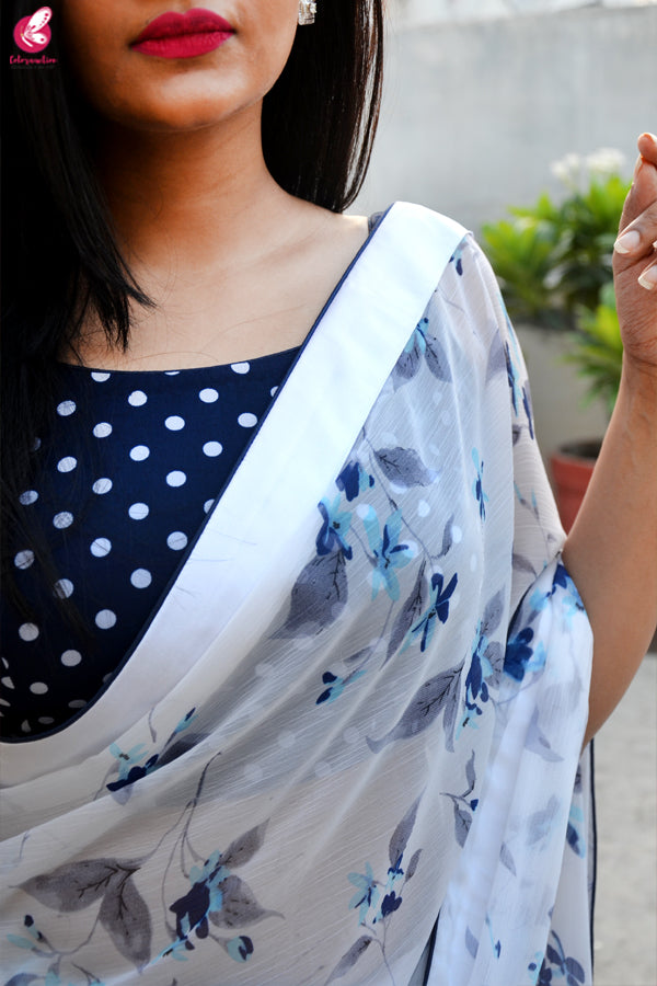 Multicolored Printed Chiffon Satin Taping Saree