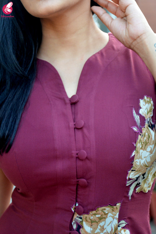 Wine Modal Rayon Patch Work Kurti