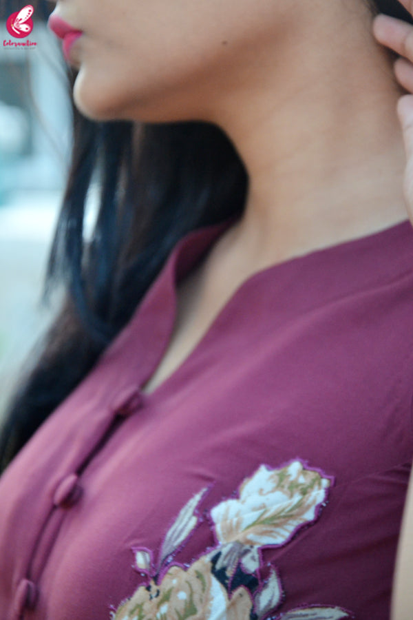 Wine Modal Rayon Patch Work Kurti