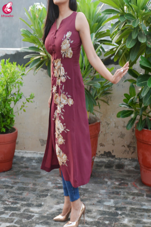 Wine Modal Rayon Patch Work Kurti