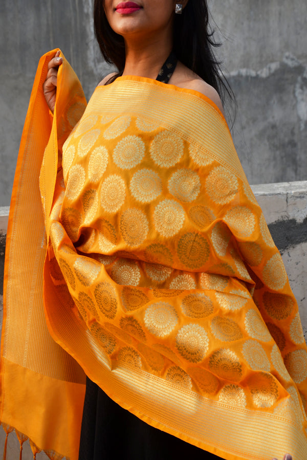 Turmeric Yellow Banarasi Silk Dupatta