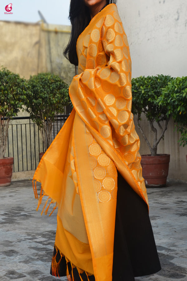 Turmeric Yellow Banarasi Silk Dupatta