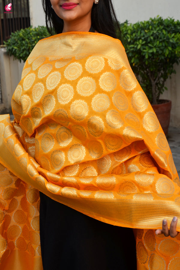 Turmeric Yellow Banarasi Silk Dupatta