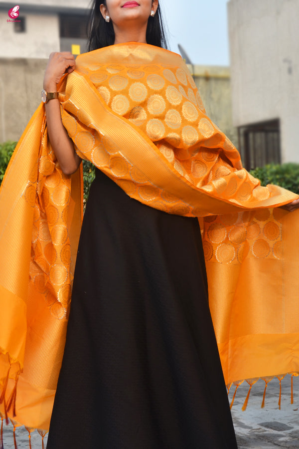 Turmeric Yellow Banarasi Silk Dupatta