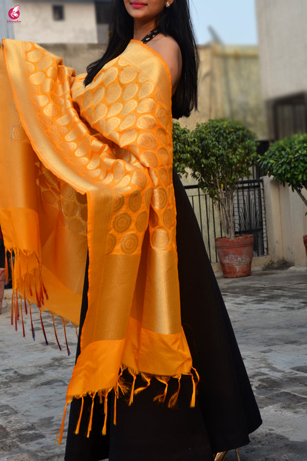 Turmeric Yellow Banarasi Silk Dupatta