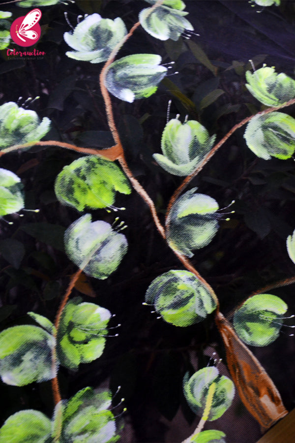 Black Organza Neon Yellow Floral Handpainted Stole