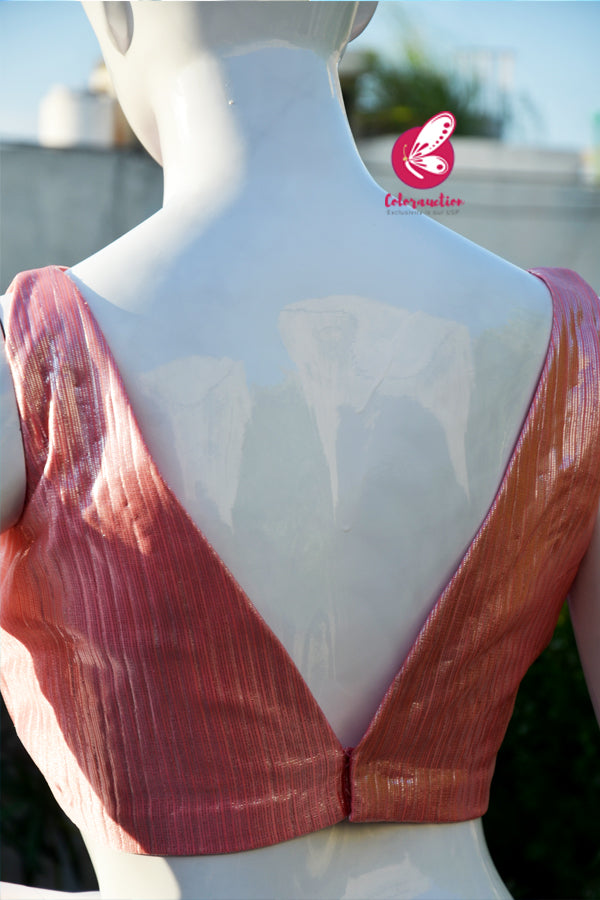 Peachy Pink Backless V-Neck Sleeveless Padded Blouse