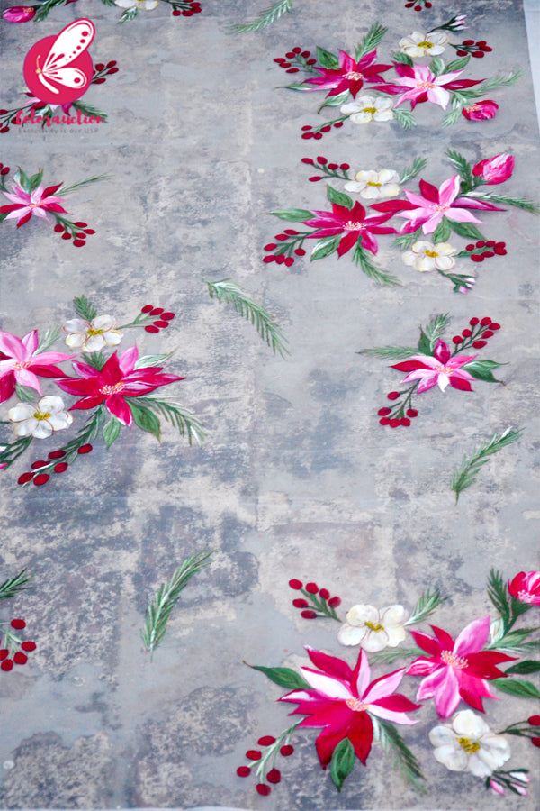 White Pure Organza Handpainted Multicoloured Floral Stole